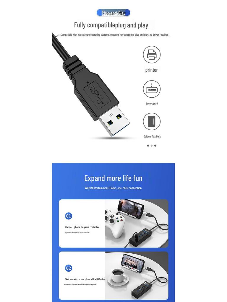 USB 3.0 Multifunctional Desktop & Laptop Hub with Power Supply