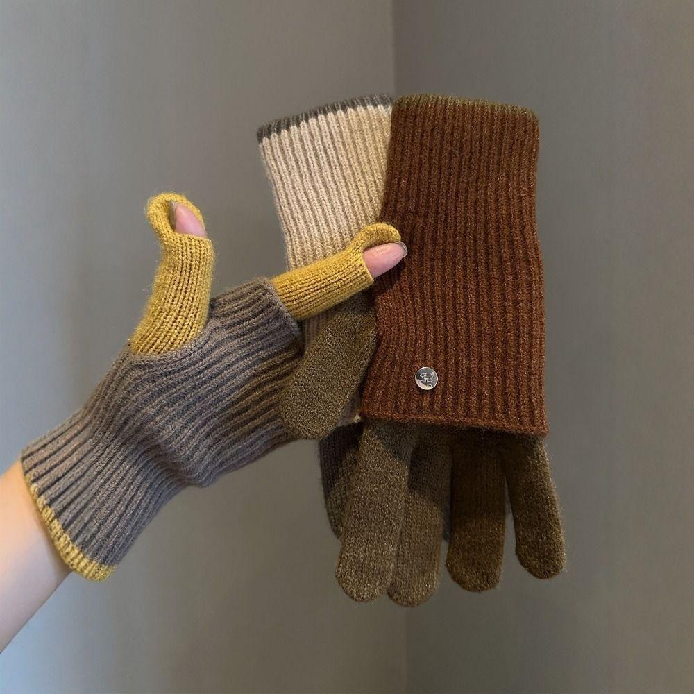 Thickened Five Finger Gloves Cold-proof Wool Knitted Fashion Mittens Men Women