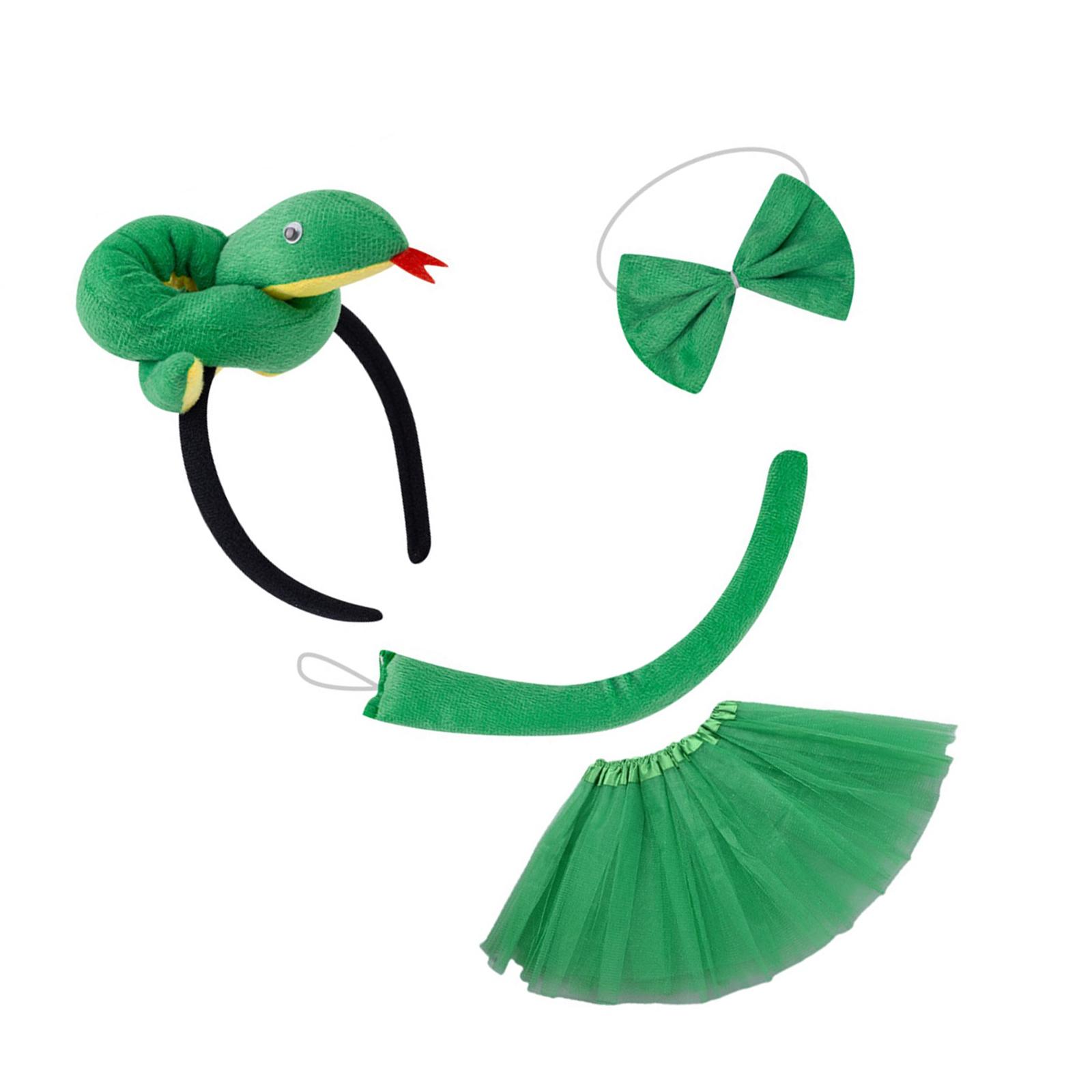 Halloween Snake Costume Accessories Including Snake Headband Snake Tail Skirt Bowtie for Children Teen Boy Girl Cosplay