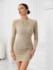 Women's Luxury Mesh Round Neck Long Sleeve Bodycon Dress