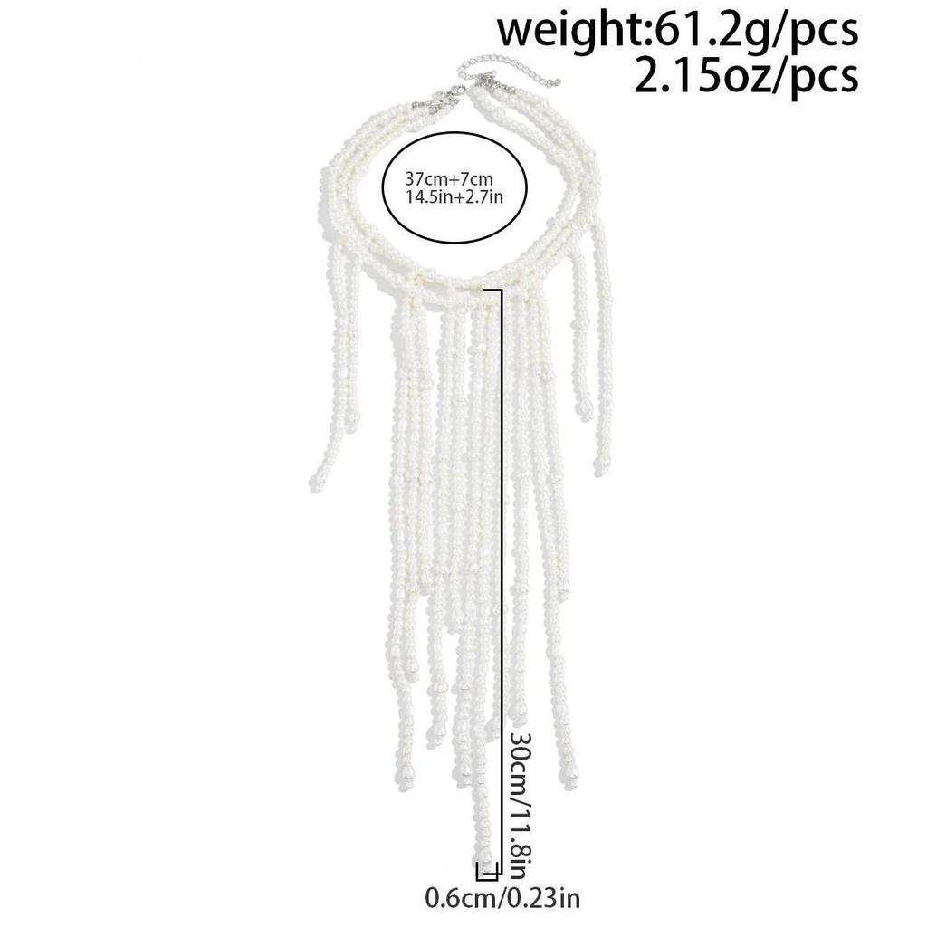 IngeSight.Z Trendy Exaggeration White Imitation Pearl Tassel Beaded Necklace Women Exquisite Sweater Chain Jewelry Accessories