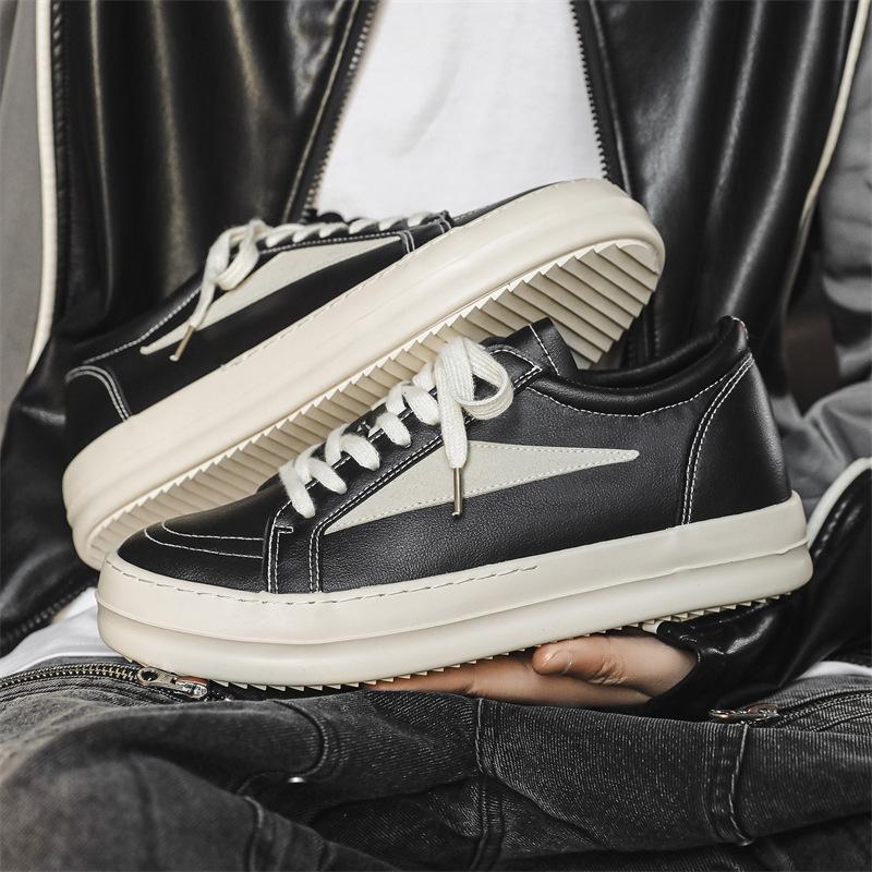 Neuer Nischen-High-Street-Flachschuh im RO-Stil, neues Leder, dunkel Schwarz und Weiß, High-Street-Low-Top-Nischenschuhe X
