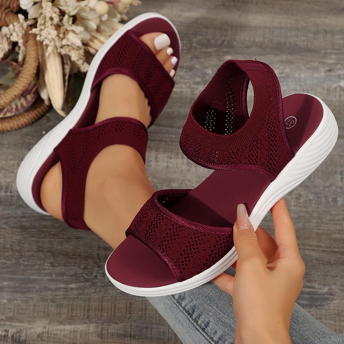 

Summer new platform sandals fly-woven breathable casual sandals foot cover foreign trade large size spot women s beach sandals 43 бордовый