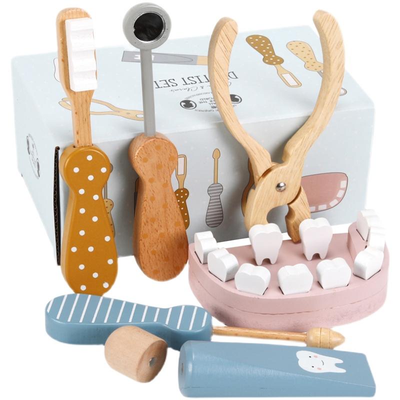 Wooden Children s Little Doctor Plays Dentist Oral Dental Set Nurse Toy Baby Learns To Brush Teeth and Play Home