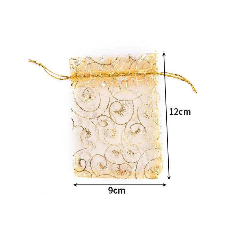 100Pcs Champagne Eyelash Organza Drawstring Pouches Jewelry Wedding Gift Bags