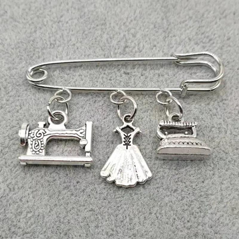 

Vintage Sewing Themed Brooch - Sewing Machine, Dress, Scissors & Thread Charm Pin for Daily Wear, Great Gift for Tailors & Dressmakers Style 4