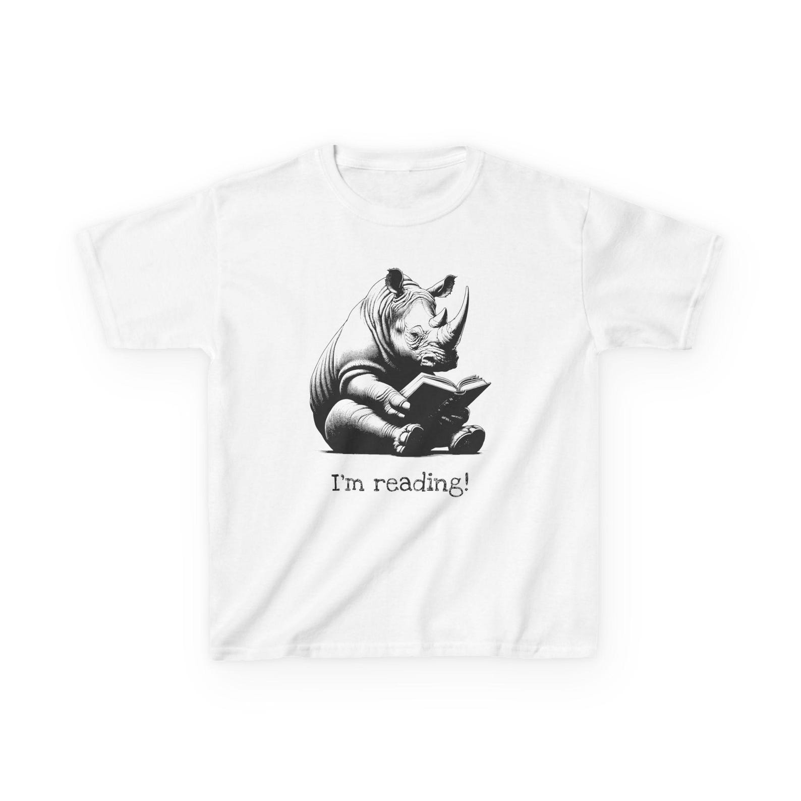 Reading Rhino Kids Tee, Bookworm Animal Print T-Shirt M