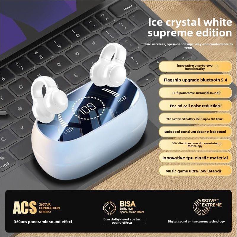 Non-ear Clip Ear Headset Bone Conduction Wireless Bluetooth Headset Super Long Battery Life Intelligent Large Digital Display