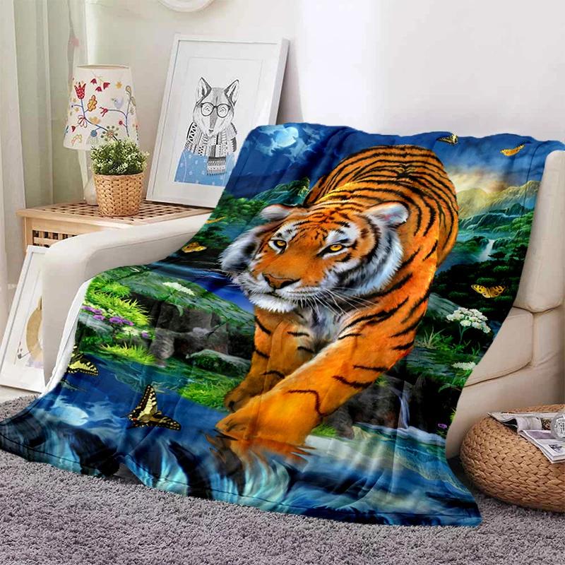 3D Tiger Throw Blanket Super Soft for Spring Line Art Flannel Blanket for Bed Sofa Couch Blanket King Full Size Autumn Modern