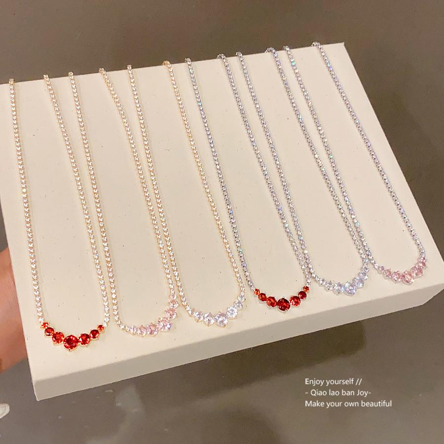 Geometric Zircon Pendant Necklace For Women With Elegant Lock Chain Fashion Jewelry