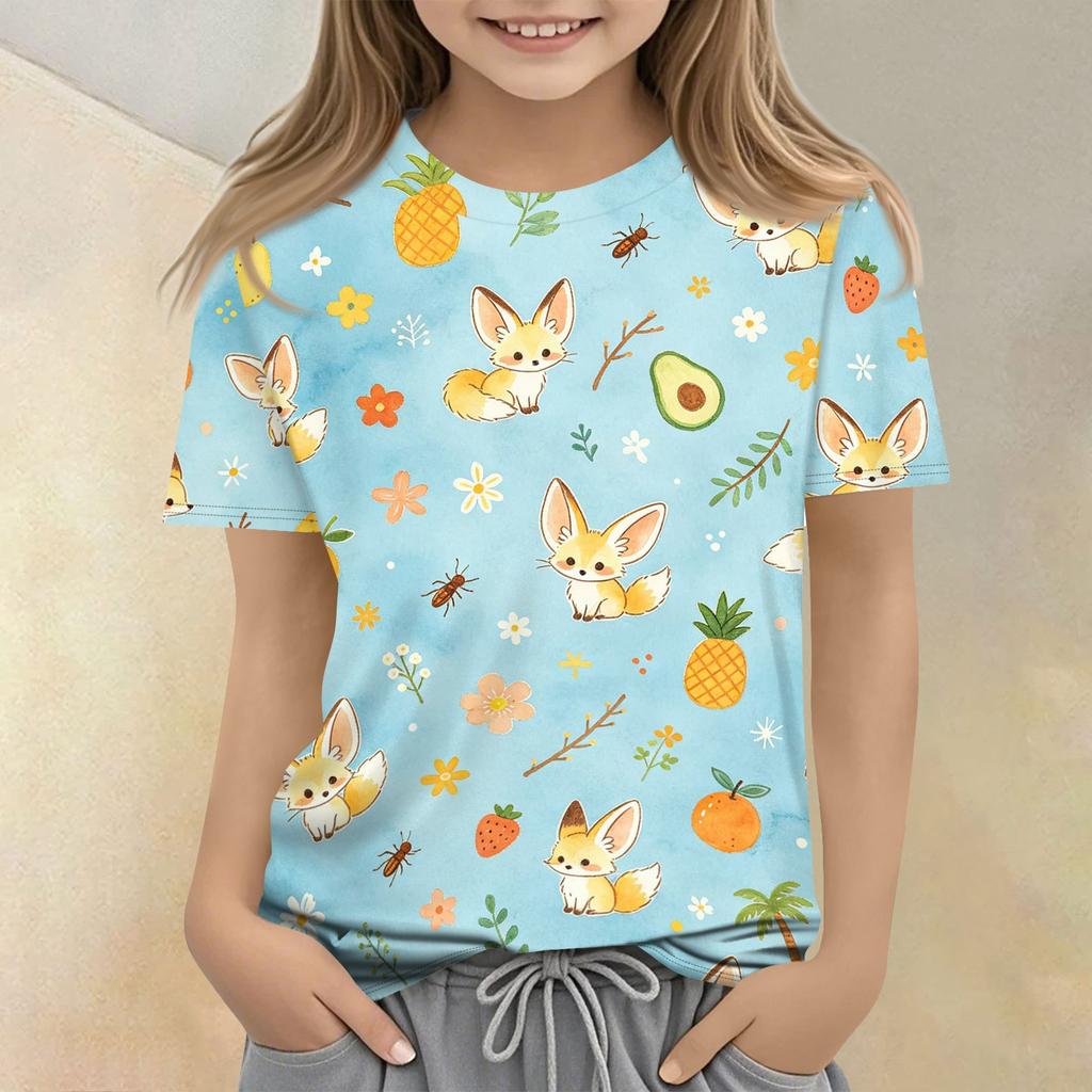 Kids Animal Print Crew Neck Short Sleeve Casual Loose Fit T Shirt Soft Comfortable Fabric Suitable for Everyday Wear