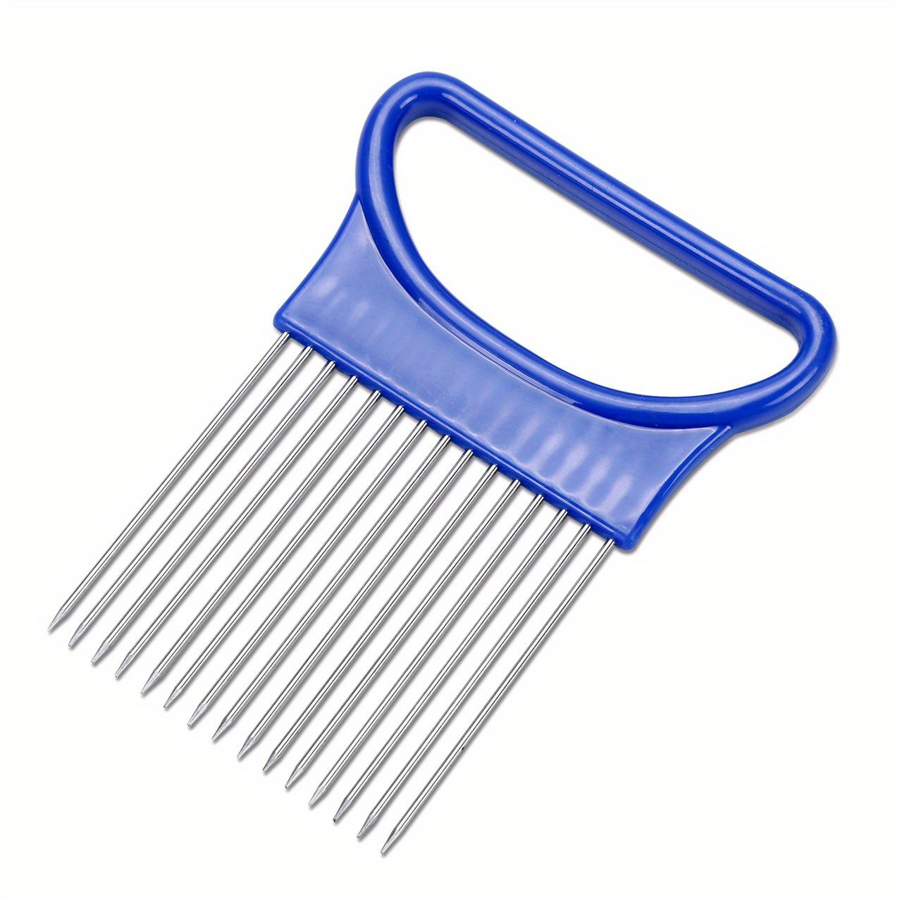 Multifunctional Stainless Steel Onion Slicer- Manual Vegetable and Fruit Cutter, Safety Fixed Frame, Onion Needle Holder, Meat Tenderizer синий