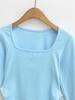 Spicy Girl Square Neck Cinched Waist Long Sleeve T-Shirt for Women - Spring/Autumn Base Layer, High Waist, Curved Style Top