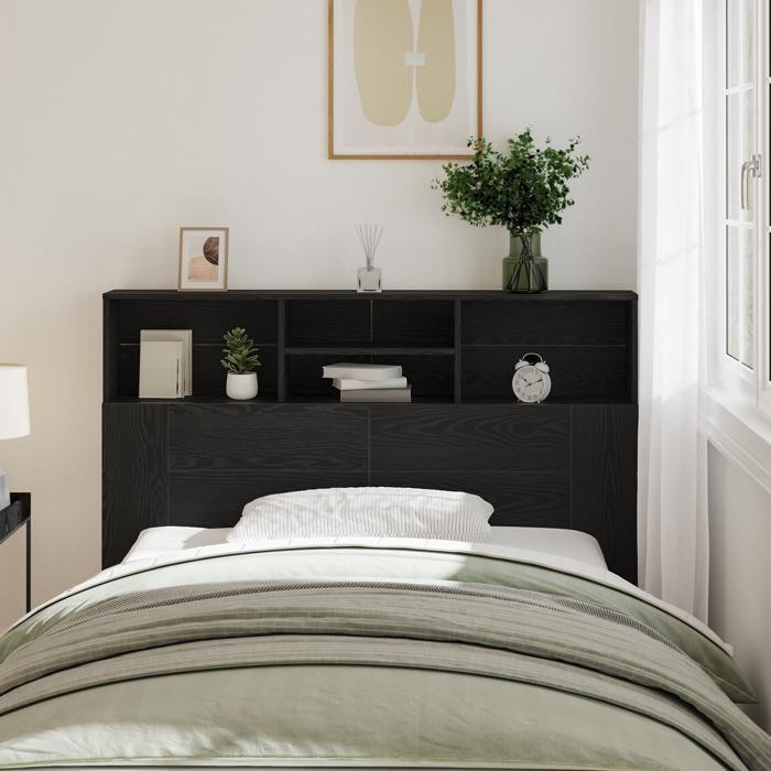 vidaXL Headboard Cabinet - Black Oak, 140x19x103.5 Cm, Made of Engineered Wood 862752