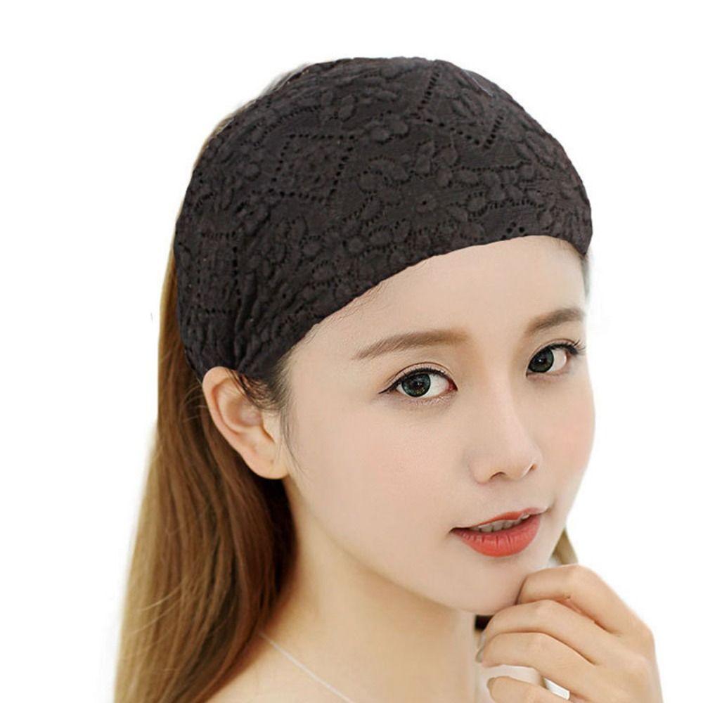 Non Slip Mesh Flower Headband Hollow Wide Side Head Wrap Sweet Lace Hairbands  Daily