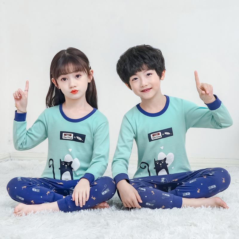 

Kids Cotton Pajama Set: Boys Warm Underwear or Girls Autumn Sweater and Pants, Small to Medium Sizes. 100 cm