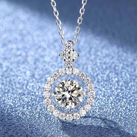 Women Necklace Rhinestone Round Pendant Necklace Sparkling Jewelry Anniversary Gift for Wife Girlfriend Mother