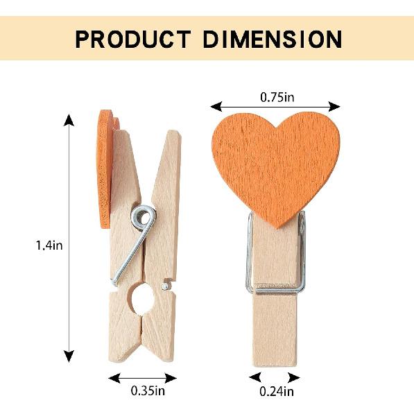 1.4 Inch Colored Wooden Heart Clothesp - 50Pcs Mini Cute Heart Clips, Small Clothes P for Photos, Classroom, Valentine's Day, Small Clips for