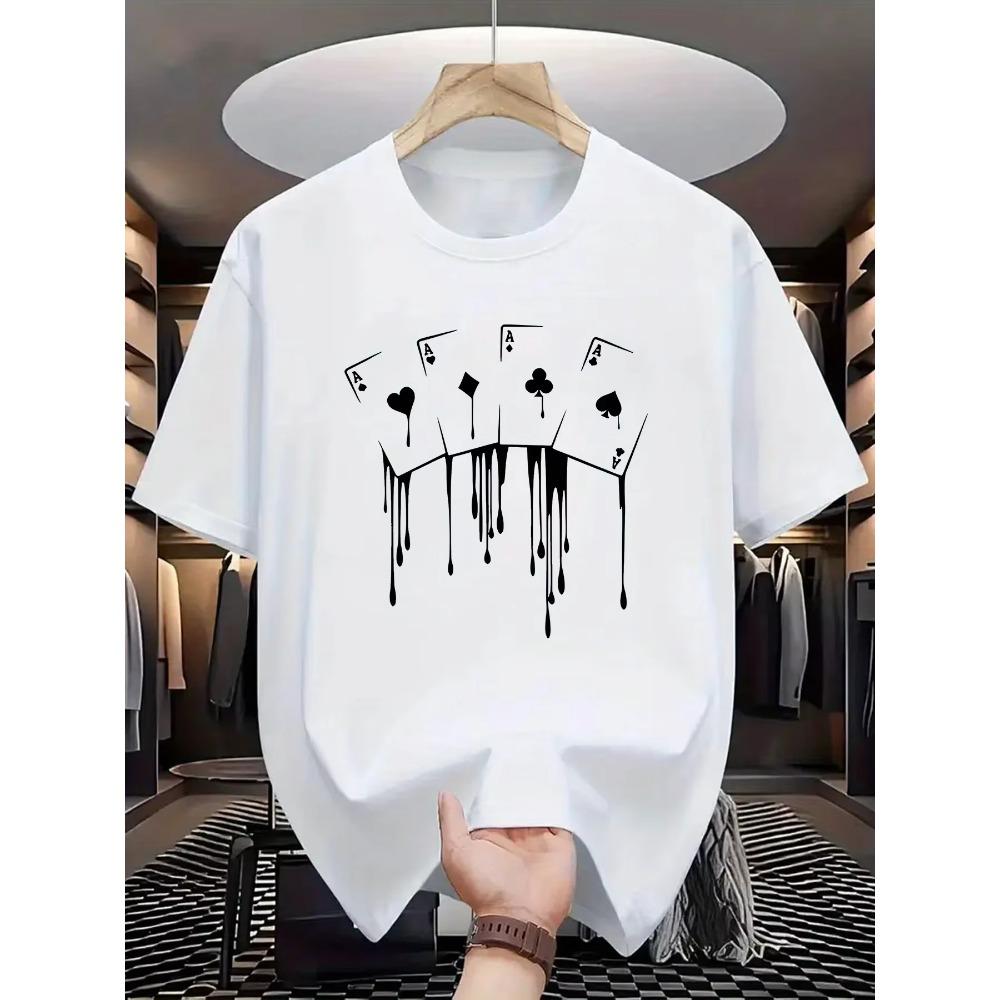 Summer Men's and Women's Casual Loose Poker Card Pattern Printing Sports Comfortable Round Short Sleeve Pattern T-shirt Y2K