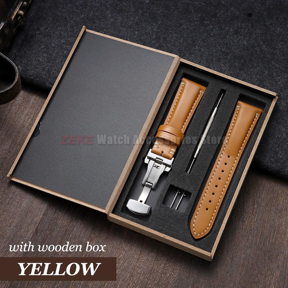 Armband 20mm 22mm 24mm Echtes Leder Uhrenarmband mit Geschenkbox Universelle Schmetterlingsschließe Rindsleder Herren Business Armband
