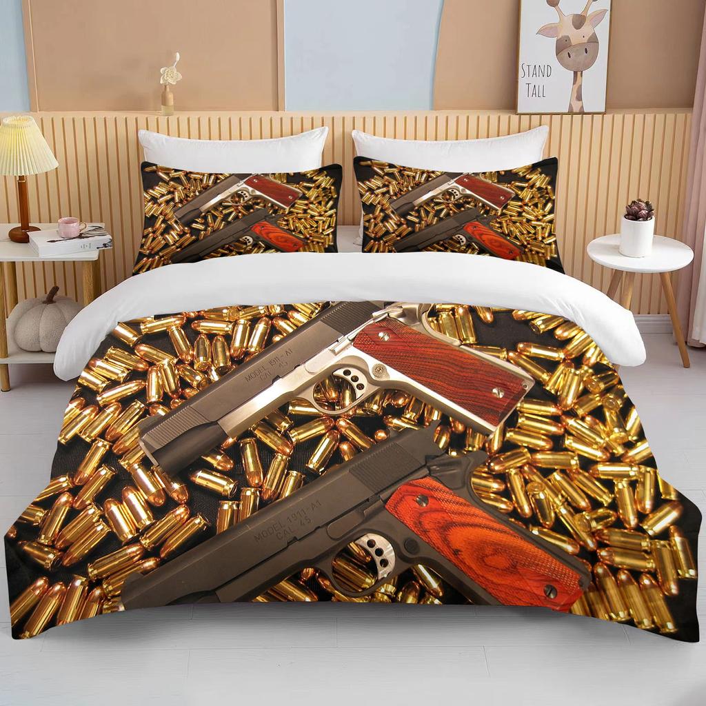 3D Rifle Revolver Cartridge Gun Comforter Bedding Set,Duvet Cover Bed Set Quilt Cover Pillowcase,King Queen Size Bedding Set