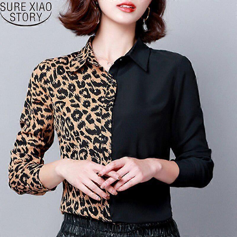 SURE XIAO STORY Print Office Ladies Chiffon Blouse Sexy Leopard Long Sleeve Blouse Blusas Mujer De