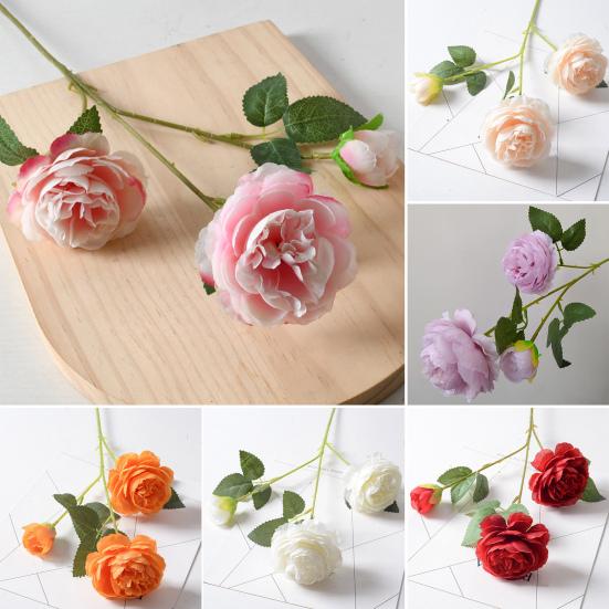 26" Artificial Peonies Flowers with Long Stems Faux Silk Peony Arrangement Bouquet with 2 Heads Full Blooms And 1 Bud for Wedding Centerpiece Party
