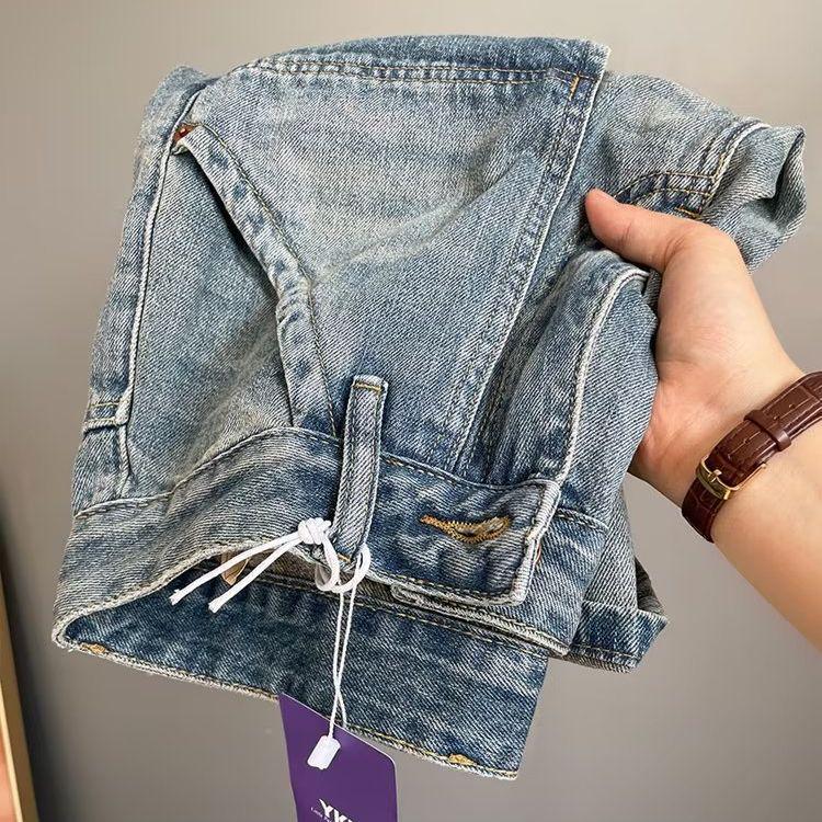 Pánske trendy voľné rovné džínsy so vsadkami na jar a jeseň