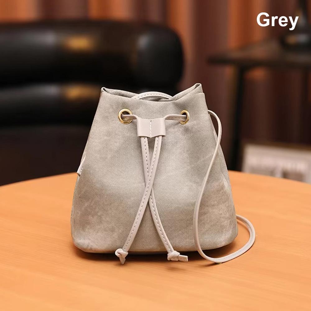 1Pcs New PU Leather Drawstring Bucket Bag Casual Urban Minimalist Style Shoulder Bag Small Crossbody Bag for Women