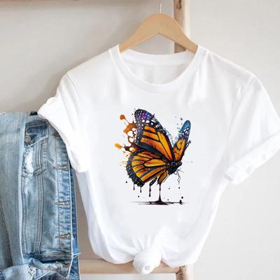 (Asian Size) Women Print Lady Tee Butterfly Lovely 90s Cute Sweet Top Clothing Casual Short Sleeve Fashion Tshirt Female Graphic T-shirts