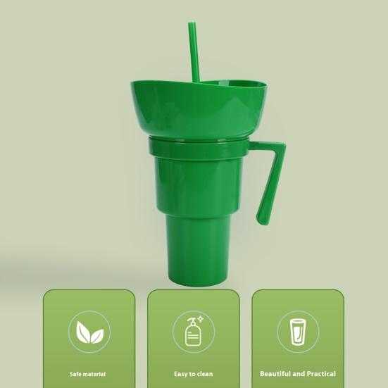 Snack And Drink Cup Reusable Popcorn Holder with Straw Leak-proof