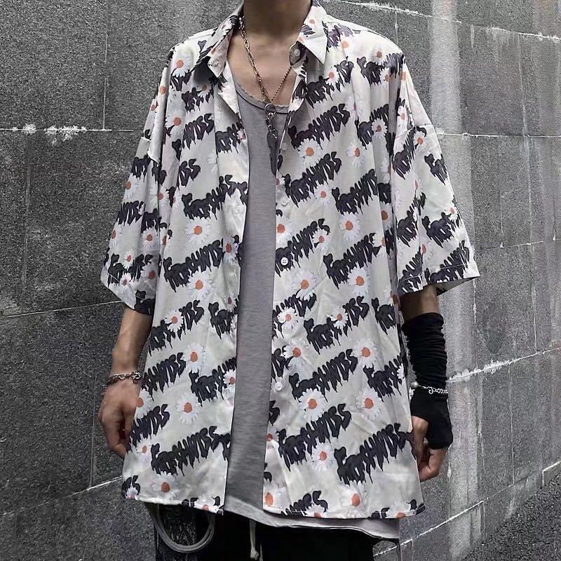 Seaside Shirts Men Short-sleeved Casual Shirts Beach Vacation Fashion  Loose Floral Casual Tops