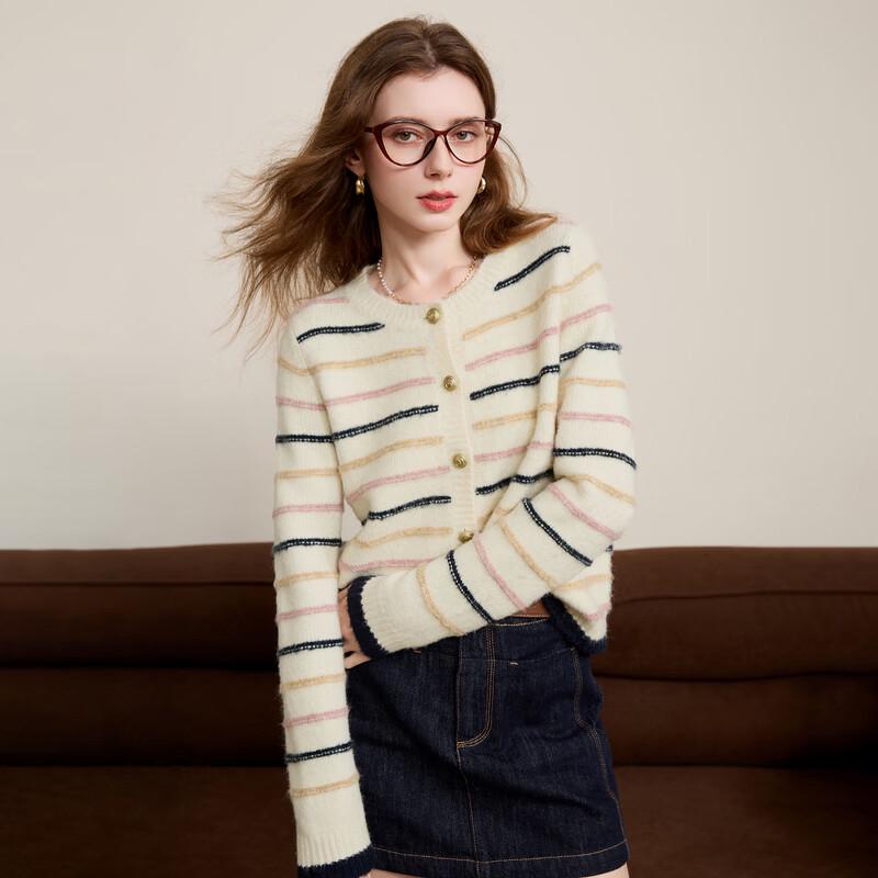 SanCai Women's Striped Retro Knit Cardigan