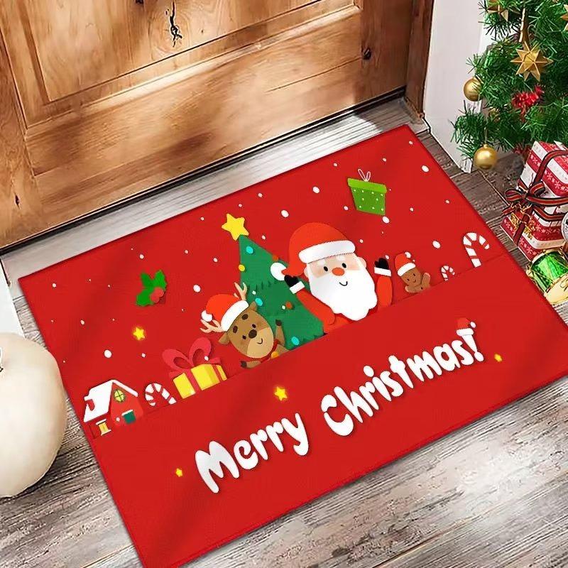 Christmas Themed Door Mat With Festive Patterns Like Christmas Trees Balls Snowflakes Non Slip Welcome Entrance Rug