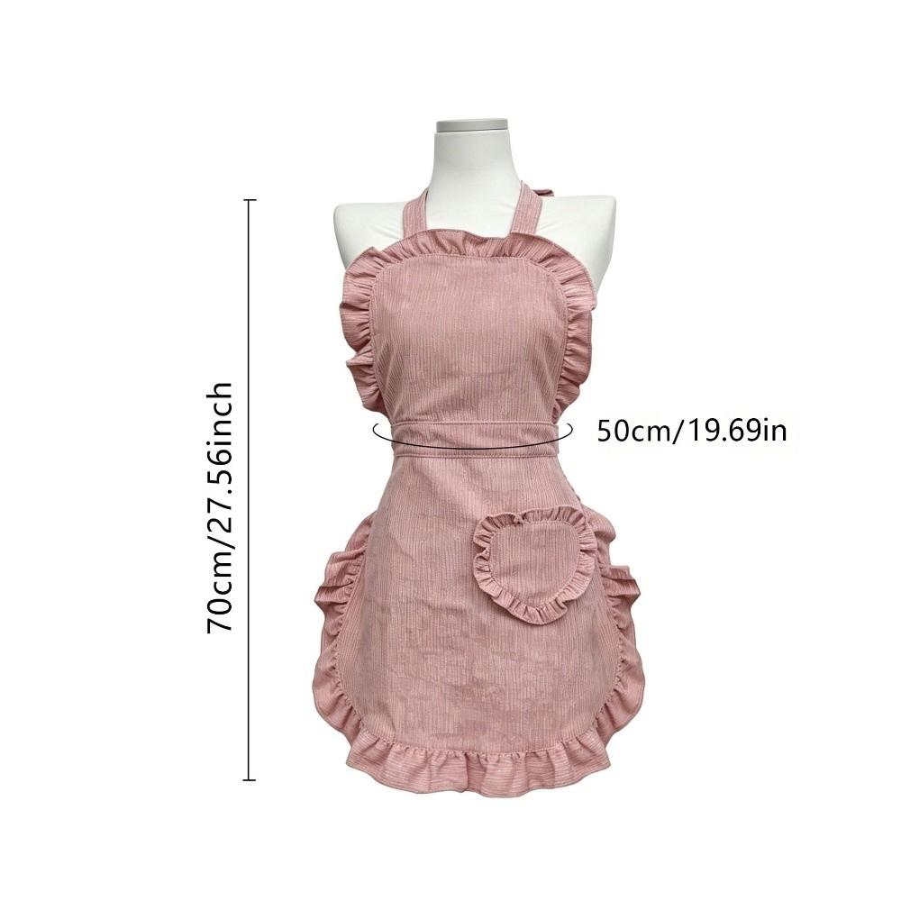 Heart-Shaped Pocket Cooking Apron Plain Design Short Waitress Apron  Home Use