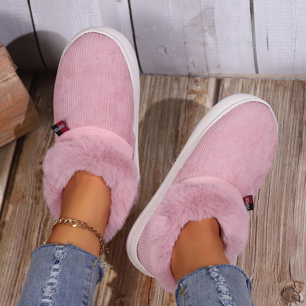 Pantofole di velluto a coste foderate in peluche per coppie Calzature comode per la casa in inverno con suola morbida
