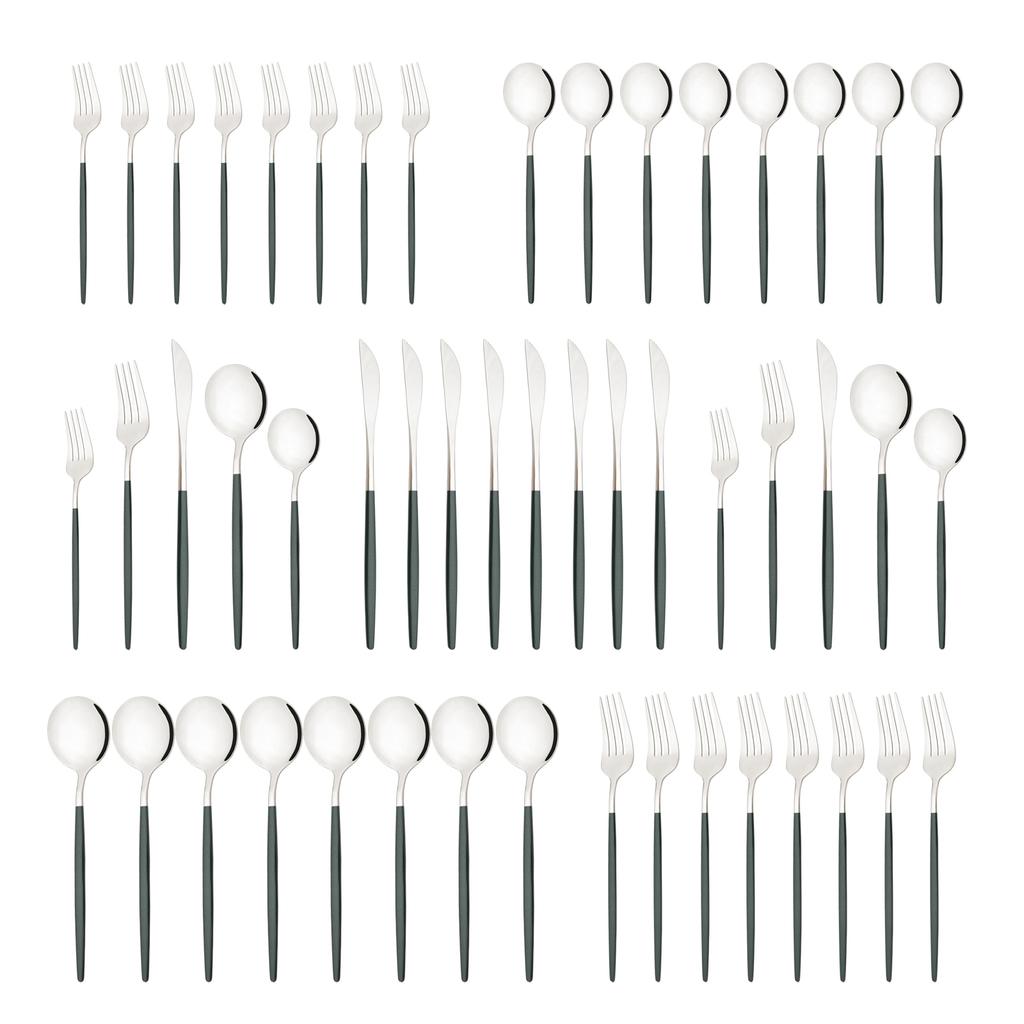 10People Black Silver Flatware Cutlery Set Knife Dessert Fork Spoon Dinnerware Stainless Steel Tableware Set Party Kitchen Tool