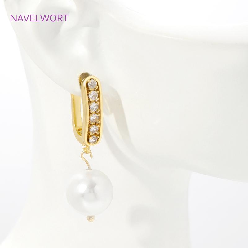 18K Gold Plated Brass Shvenzy Earwires Inlaid Zircon Earring Fixtures,Fastener For Earrings,For DIY Earring Making Accessories
