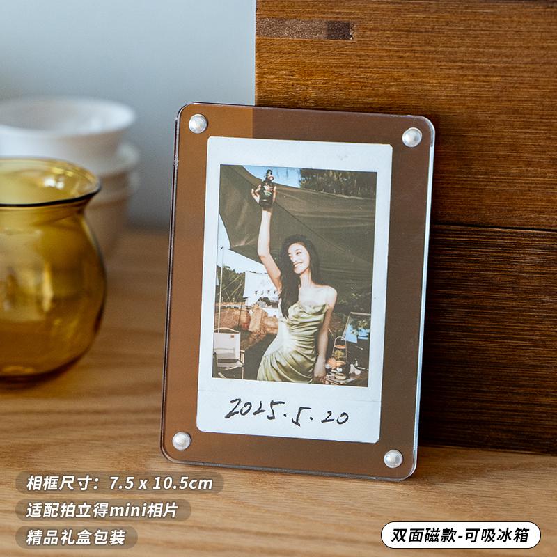 Magnetic Clear Acrylic Display Frame for Instax Polaroid Photos, Kpop Mini Desktop Stand Holder for 3 Inch Small Cards