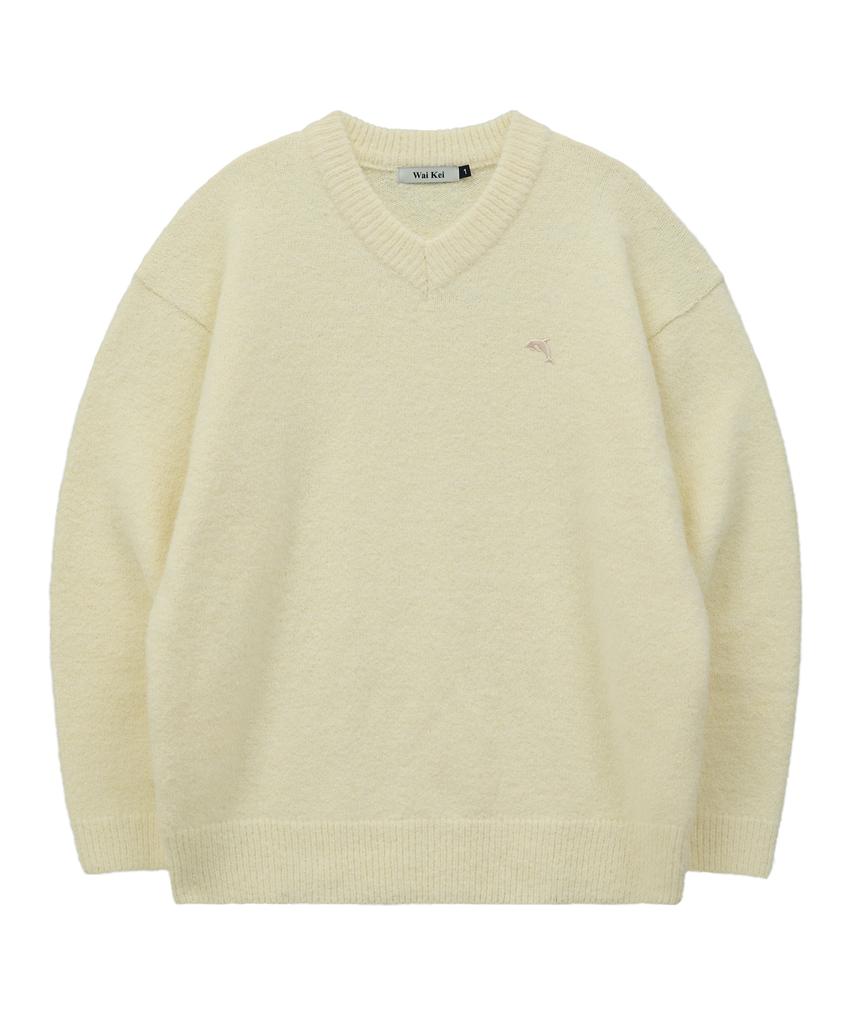 WAIKEI Dolphin Hairy V-Neck Knit Ivory