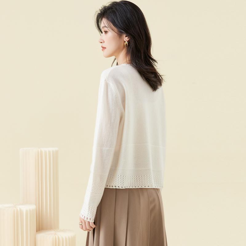 100% Cashmere Round Neck Knitted Sweater for Women