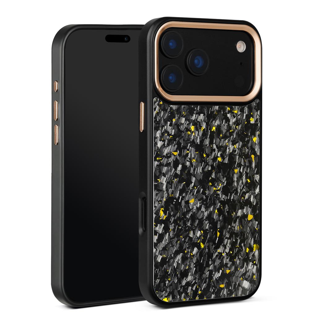 For iPhone 17 Pro Case Forged Texture Aramid Fiber + TPU Phone Cover with Black Lens Frame