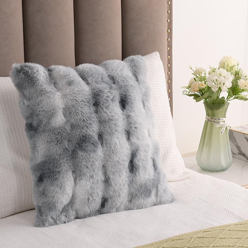 Faux Rabbit Fur Bubble Plush Cushion Cover Soft Fluffy Skin Friendly Decorative Square Rectangular Pillow Case for Sofa Couch Bedroom Home Decor