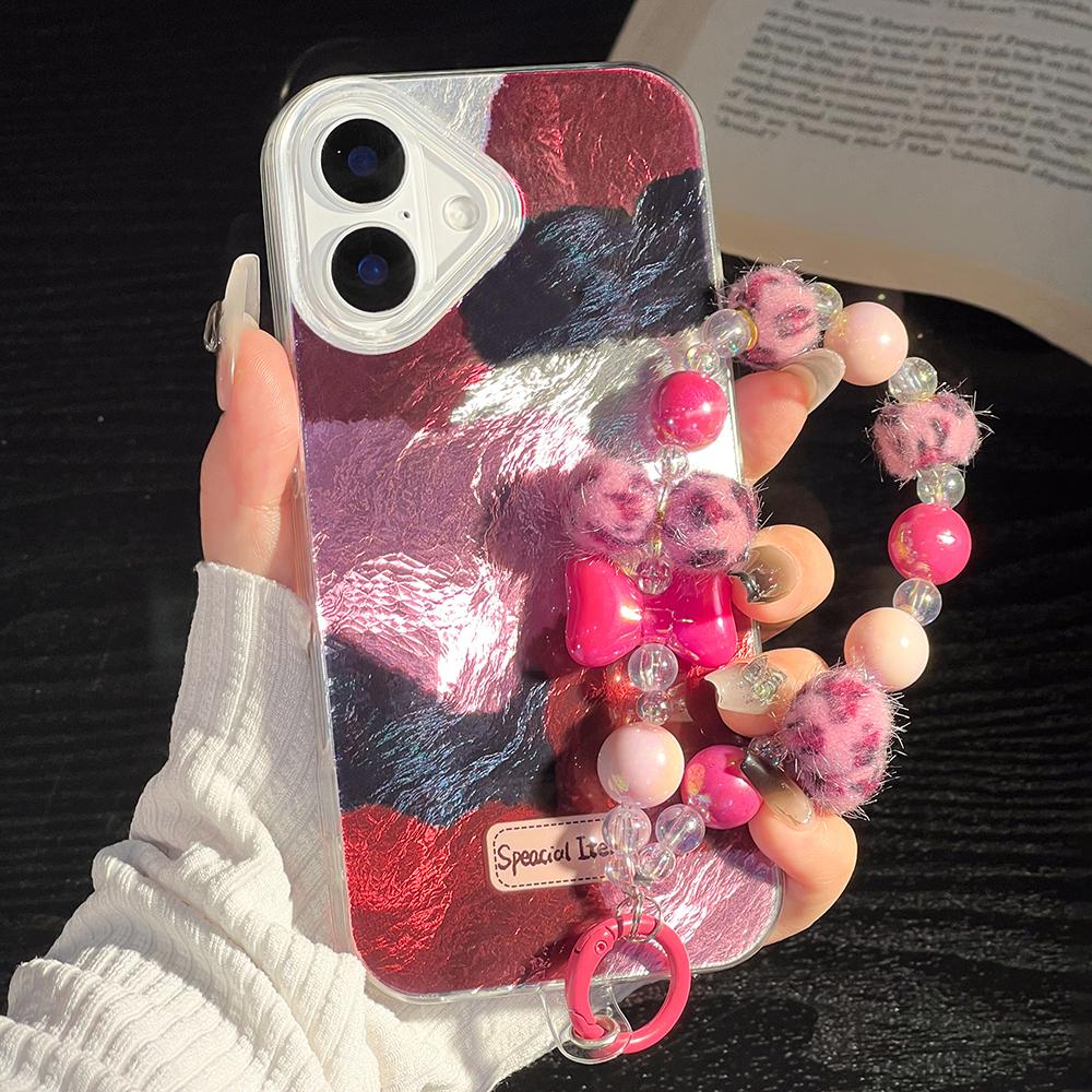 Bracelet Chain Painted Phone Case For iPhone 16 11 12 13 14 for 12 14 16 Pro 14 16 Pro Max Cute Pattern Hard Cover With Lanyard