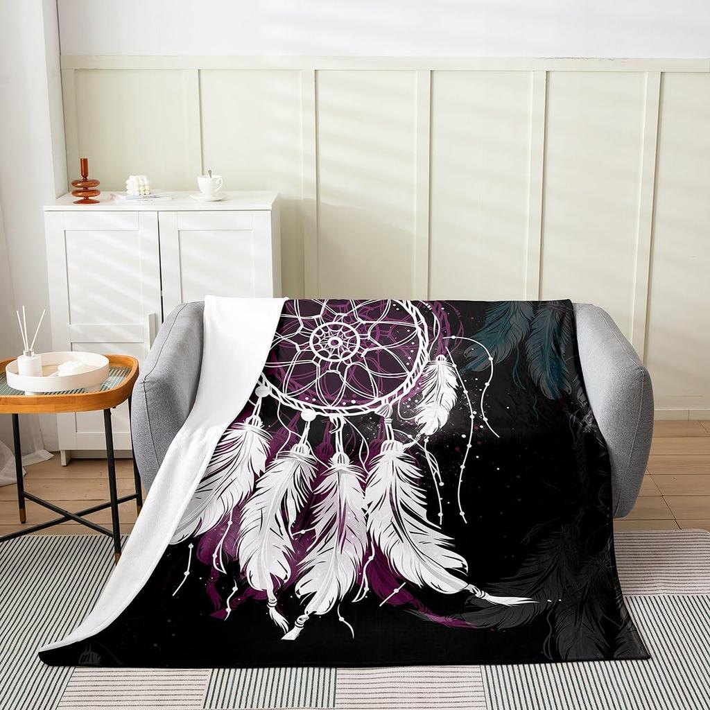 Dreamcatcher Blanket Boho Dream Catcher Plush Throw Blanket Flannel Fleece Blanket for Travel, Airplane, Bed, Couch, Car, Gift