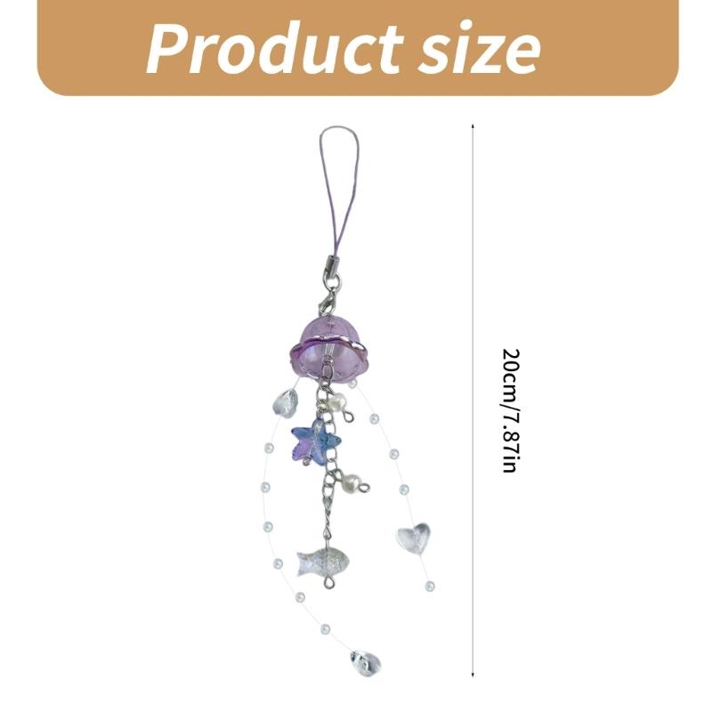 Elegant Jellyfish Inspired Phone Charm Portable Keychain with Crystal Star and Pearls Accents for Phone Accessorizing
