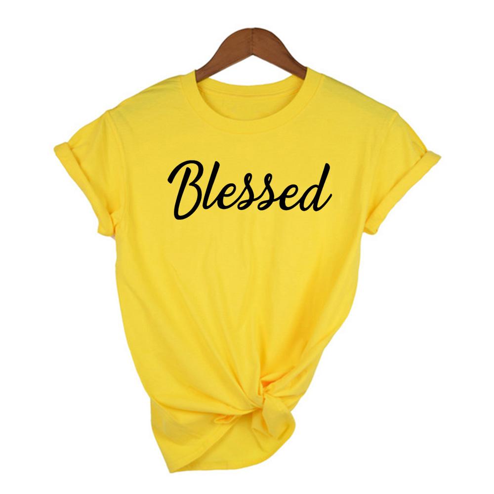 Blessed Letters Print Women Tshirt With Inscriptions T Shirts Vintage Top Tee Fashion Female Harajuku