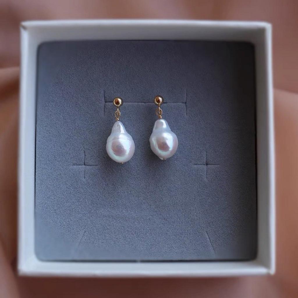 Vintage pleated water drop-shaped ak baroque pearl stud earrings 925 silver needles, 14k gold-plated natural special-shaped long and short styles