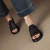 2025 new round head woven hollow casual flat bottom versatile comfortable outer wear beach shoes thick sole cool slippers women