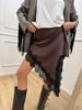 European-American 2025 Autumn Women's Satin Lace Slim A-line Midi Skirt with Irregular Slit